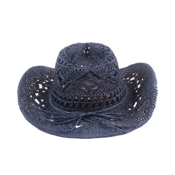 Cowboyhat i strå med bred skygge og hulmønster {hh} Navy