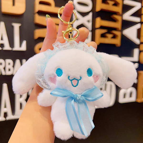 Tecknad Kuromi docka skolväska hänge docka plyschleksak par nyckelring väska hänge Plush Lolita Cinnamon Dog-Blue 11cm (with keychain)