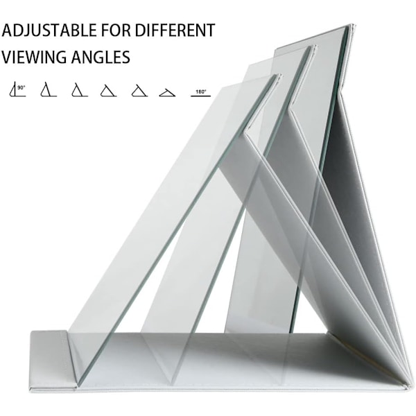 Foldbart Bordsspejl med PU Læder Makeup Spejl, Foldbart Spejl med Stativ, Bærbar, Skrivebords Spejl til Kontor, Camping