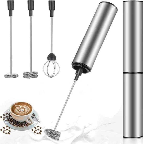 Elektrisk Mælkeskummer USB Genopladelig Mini Håndmixer med Dobbelt Piskeris i Rustfrit Stål