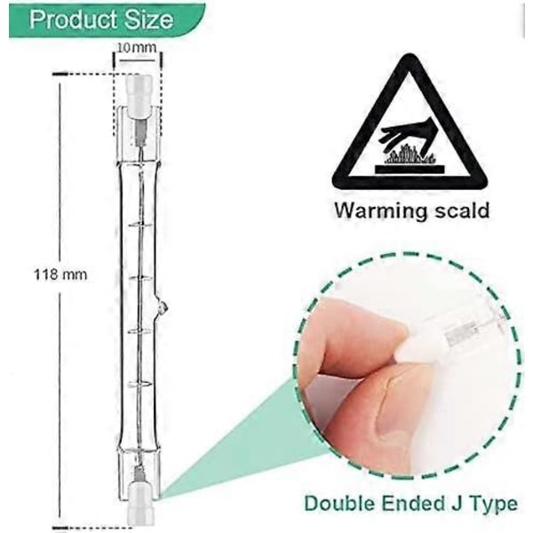 5-pakning R7S Halogenlampe 118mm 100W 230V, R7S Halogenstav 118mm, R7S Halogenlampe Dimbar Halogenstavlampe