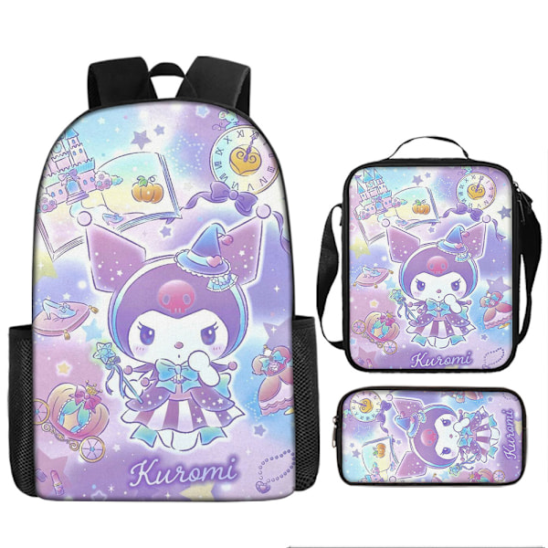 Tecknad Kuromi tredelat set Cinnamon dog KT katt tecknad grund- och gymnasieelever skolväska barnryggsäck A Backpack
