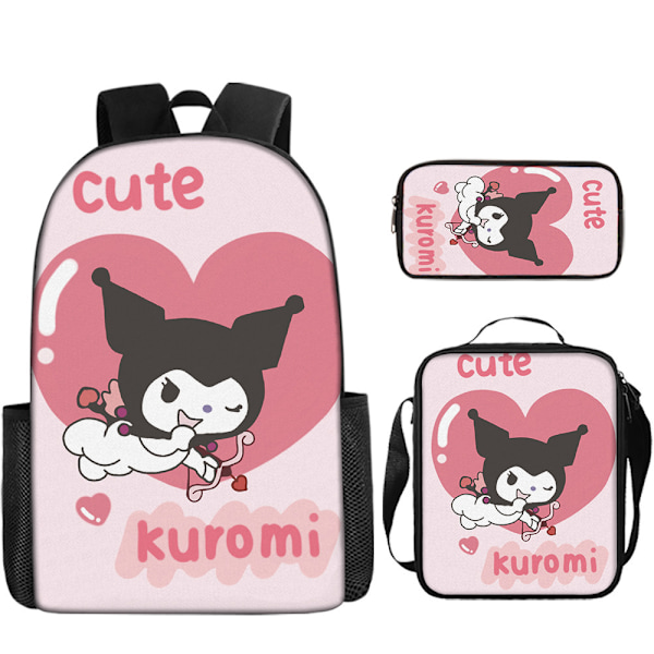 Tecknad Kuromi tredelat set Cinnamon dog KT katt tecknad grund- och gymnasieelever skolväska barnryggsäck A Backpack
