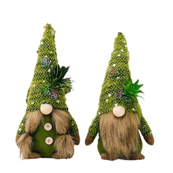Julstickad suckulent ansiktslös dockprydnad - Kreativ grön växt Rudolph-figur (Brown Beard)