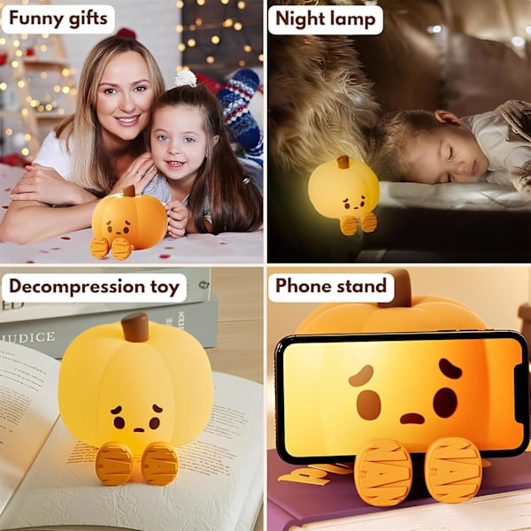 Natlampe græskar, Halloween natlampe, silikone fidget legetøj, græskardekoration til kontorbord og hjem til kvinder og børn