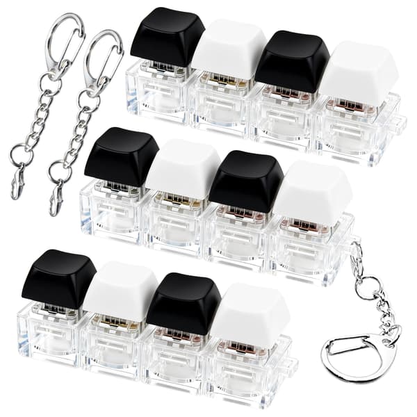 Keyboard Fidget Nyckelring, 3-pack 4-i-1 Clicker, Fingerdekompression, Stresslindring, Alla hjärtans dag-present, Bärbar Tyst, Barn Kvinnor Black White