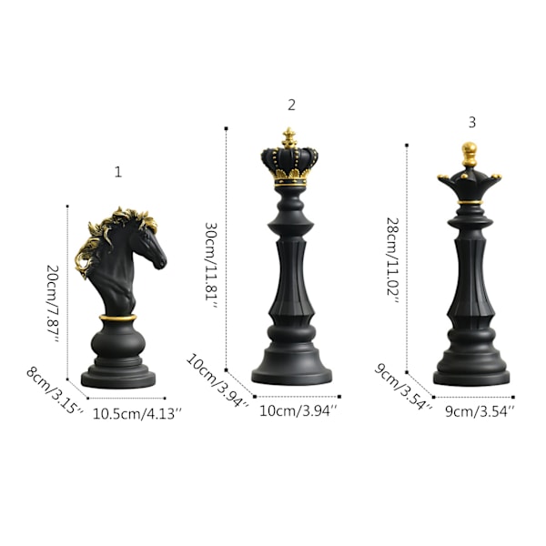 Skak Konge Dronning Ridder Statue Skulptur Ornament Samleobjekt Figur Håndværk Hjem Dekoration Hus Dekoration Black War Horse 0.5