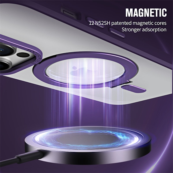 Etui for iPhone 14 Pro Kompatibelt med MagSafe Magnetisk Usynlig Stativ Gjennomsiktig Kamerabeskyttelse Hardplast Anti-Ripe Bakside - Lilla