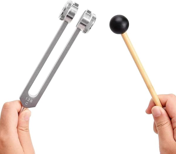 128 Hz stemmegaffel, stemmegaffel af aluminiumlegering med silikonehammer og taskehammers lydterapiinstrumentsæt til meditation og terapi