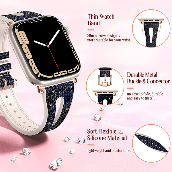 För Bling Tunt Band för Apple Watch Band 41mm 40mm 38mm Series 7 SE 6 5 4 3 2 1, Silikonarmband med Glitter för Kvinnor, Kompatibelt med iWatch Al