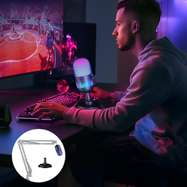 USB mikrofon, AK-1i gaming mikrofon til PC, Mac, PS4/5, podcast mikrofon med RGB, meget velegnet til optagelse, streaming