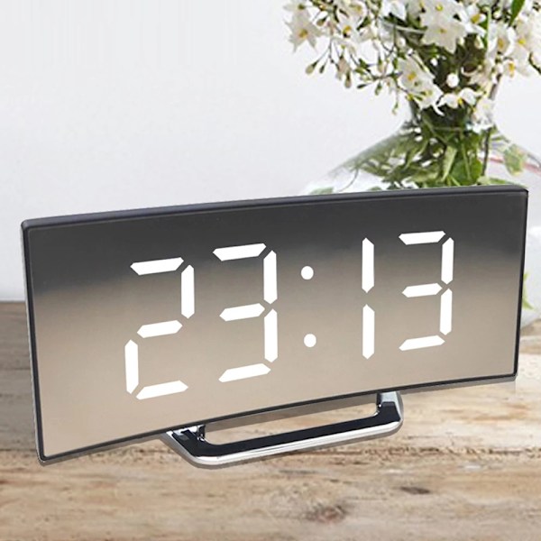 Tum Digital Väckarklocka Böjd Dimbar LED Elektronisk White