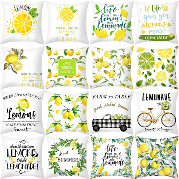Citron Örngott Gult Citrontryck Kudde Mjuk Modern Bondgård för Sovrum Soffa Vardagsrum 45 x 45 cm (Citron 2){hh}