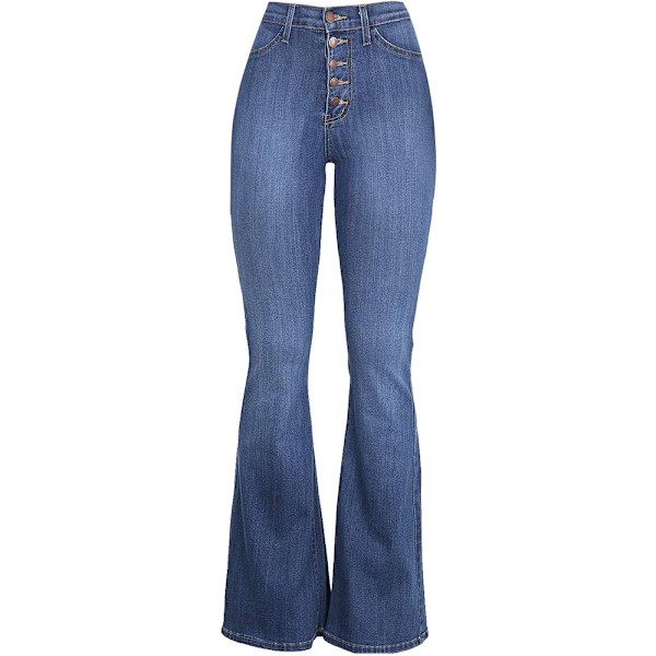 Naisten farkut korkealla vyötäröllä leveälahkeiset teinityttöjen levenevät farkut joustavat hip-farkut bootcut boyfriend-farkut löysät farkut vapaa-ajan housut (L)