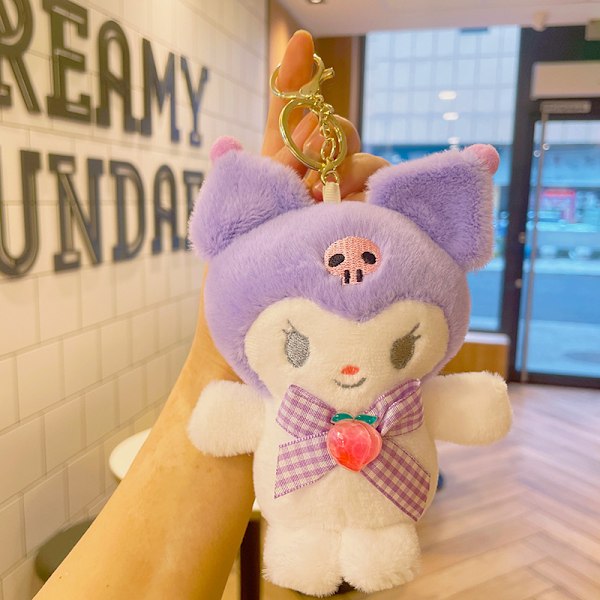 Tecknad Kuromi docka skolväska hänge docka plyschleksak par nyckelring väska hänge Plush peach heart Sanliou-Kulomi 11cm (with keychain)