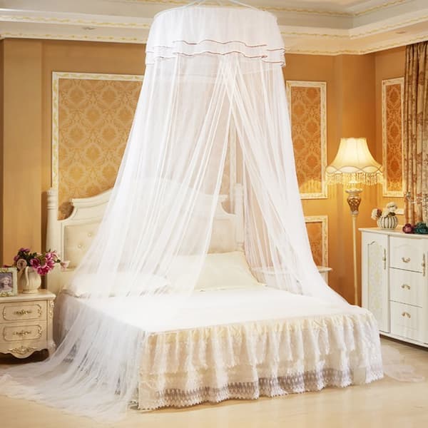 Breathable Round Lace Mosquito Net, Princess Style, Bed Canopy (White)