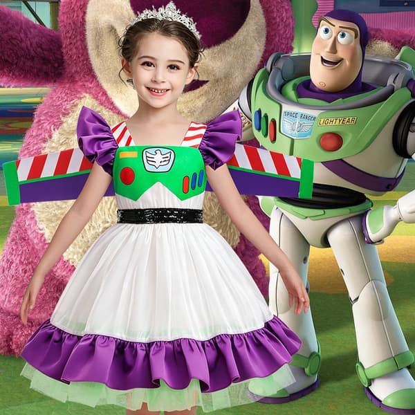 Buzz Lightyear-inspireret pigekjole til cosplay Børnekostume D1630 White 110cm