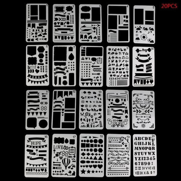 Bullet Journal Stencil Set with 20 DIY Drawing Templates Craft Project Decoration for Beginners Starter Kit Learning Drawing