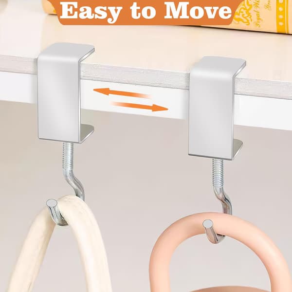 6 Pcs. Adjustable Table Hooks for Hanging Bags, Heavy Duty Metal Backpack Hooks for Desk