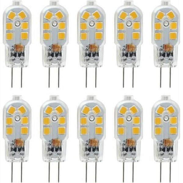 G4 LED pære 12V, 1W svarende til 10W halogenpære, ingen flimmer 200LM, varm hvid 3000K, 360° strålevinkel, ikke-dimbar, 10-pak