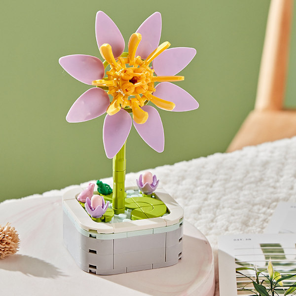 Rakennuspalikat Kukat Säilötyt Kukat Ruusut Ystävänpäivälahja Kimppu Koottavat Lelut 103-B6-Pot Bouquet-Water Lily-123g