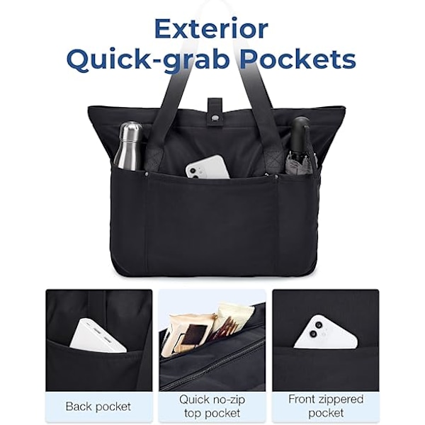 Tote Bag for Kvinner, Sammenleggbar Tote Bag med Glidelås Stor Skulderveske Topphåndtak Håndveske for Reise, Arbeid