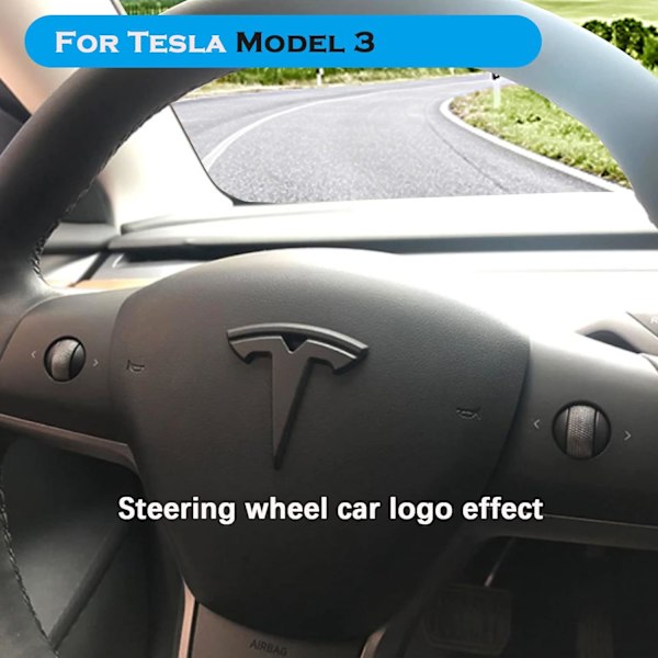 3-pak Tesla Model 3-mærkater til ratlogo (mat sort)