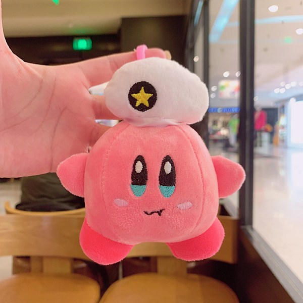 Tecknad Kuromi docka skolväska hänge docka plyschleksak par nyckelring väska hänge New Plush Kirby - White Hat 11cm (with keychain)