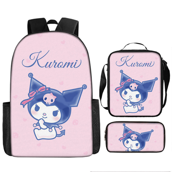 Tecknad Kuromi tredelat set Cinnamon dog KT katt tecknad grund- och gymnasieelever skolväska barnryggsäck 27 Three piece set