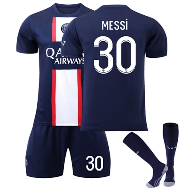 Fodbolddragt til børn Fodboldtrøje Træningstrøje Messi Blå/Hvid Blue/White 24（8-9Years）
