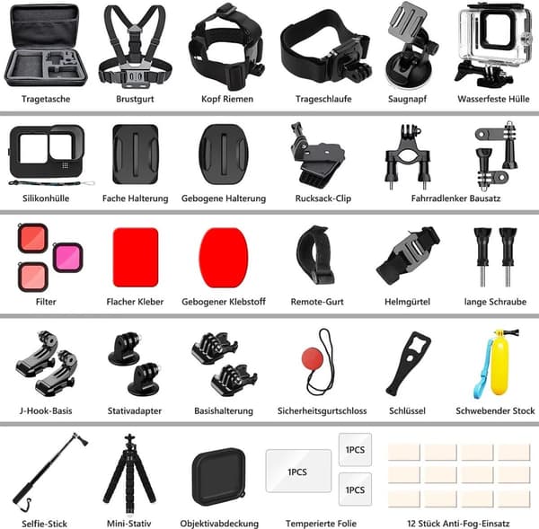 54-i-1 Actionkamera Tilbehørssett Vanntett Hus Bryststropp for GoPro Hero