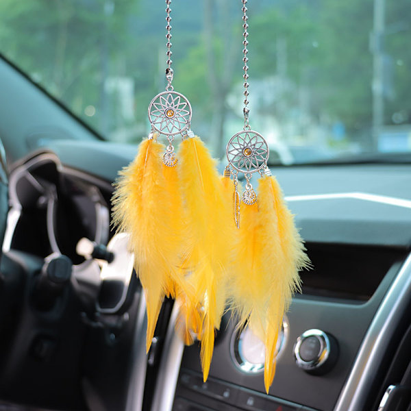 Luova auton riipus sulka unisieppari taustapeili auton koriste riippuva auton sisätilan riipus Golden Feather Dream Catcher