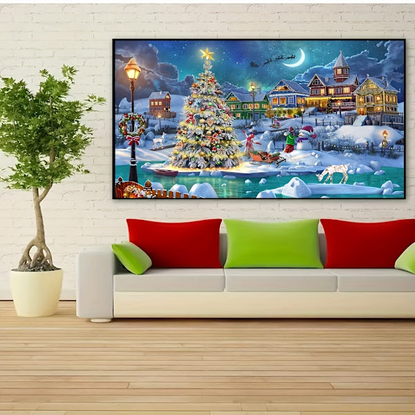5D DIY Tekotimanttisetti Aikuisten Aloittelijoille, Jouluinen Lumimaisema Kuvio Timanttitaide Kotiseinän Koristeluun ja Lahjaksi 70x40cm 70X40cm/27.7x15.7Inch