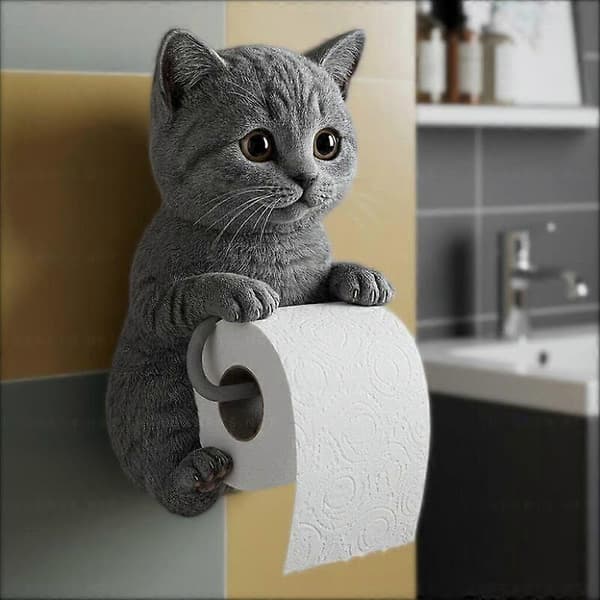 Cat Tissue Holder, Funny 3D Cat Wiper Holder, Cute Decorative Toilet Paper Holder Wall Mount for Bathroom Kitchen, A