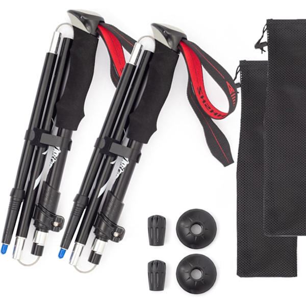 Ultralight Hiking Poles Foldable / Walking Pole 5 Sections 1 Pair - Adjustable Height Black