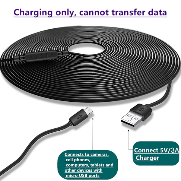 Superlång USB till Micro USB Laddningskabel för Termometer/Kamera Lång Hållbar Laddningssladd Spänningsförstärkare 15 Meter