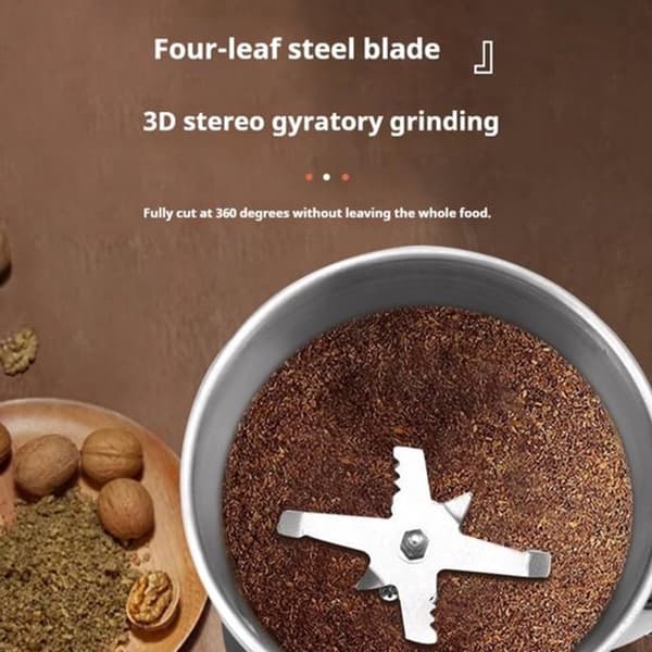 Elektrisk kaffekværn, rustfrit stål med 8 knive til nødder, frø, urter og krydderier