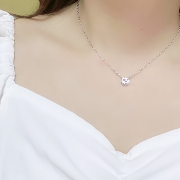 14K Guldpläterad Hängsmycke med Faux Diamant Runt Solitär | Guldhalsband för Kvinnor
