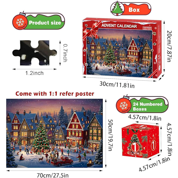 Adventskalender 2024 Julepuslespill for barn og voksne 24 rom 1008 brikker Nedtelling til jul for tenåringsjenter og -gutter