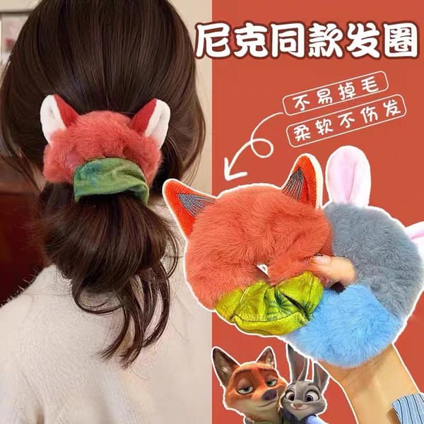 Søde Zootopia Hårelastikker - Judy & Nick i Blød Scrunchie | Trendy Hårtilbehør til Hverdagsbrug Nick Fox Two-tone Hair Tie
