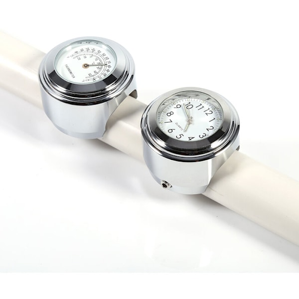 7/8\" 1\" Motorsykkel Styrefeste Ur & Termometer Temp Hvit??{HH}
