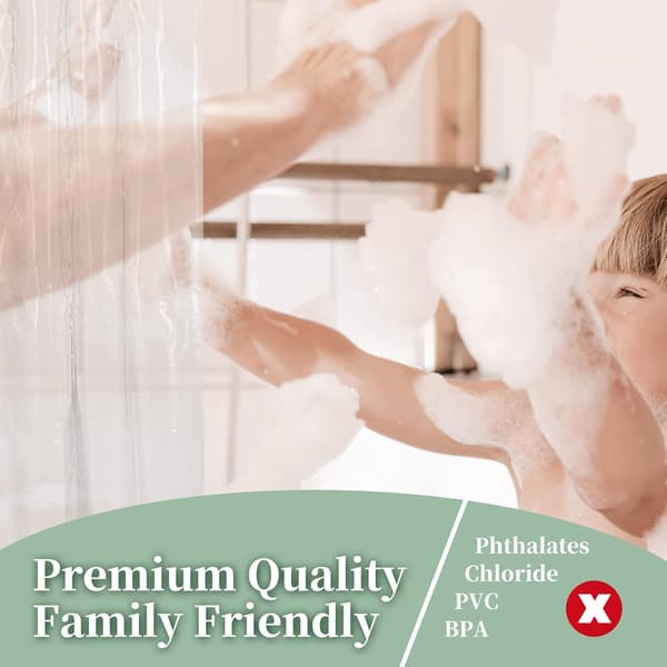 Premium PEVA Duschdraperifoder Transparent Vattentätt Lättvikt Standardstorlek Badrumsgardin Med Rostfria Ringar Och 3 Magneter 180x200cm
