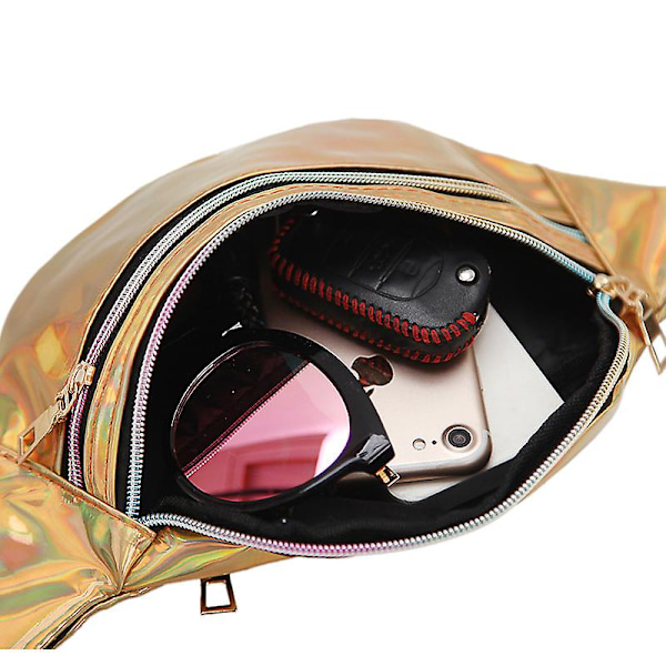 Kiiltävä metallinen vyölaukku, vatsalaukku, crossbody-laukku - Pinkki