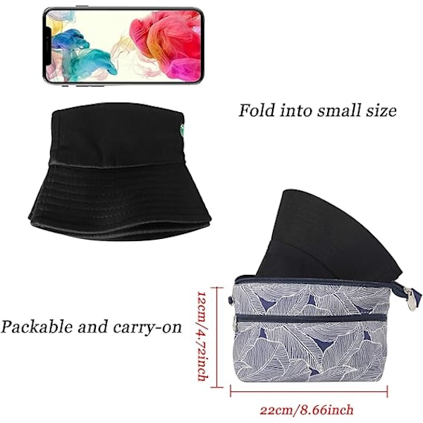 Bucket Hat Bomull Sommar Fiskehatt för Kvinnor Män，（cactus-black）