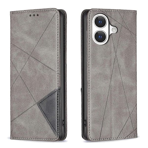 Compatible with iPhone 17 Case Card Slots Geometry Embossing Leather Phone Cover-lingling} Grey Grey Grey