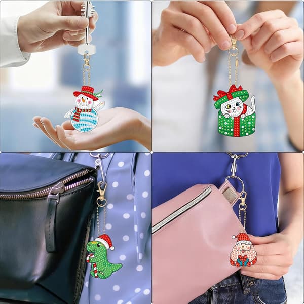 Diamond Painting Nyckelring Set Adventskalender - 8-delars DIY Julprydnadskit för vuxna