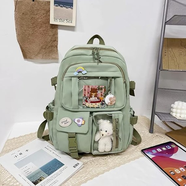 Kawaii Ryggsäck, Stor Kapacitet Söta Björnaccessoarer Ryggsäck För Skolan Multi Ficka Kawaii Handväska Japansk Skolväska För Tonårsflickor Green