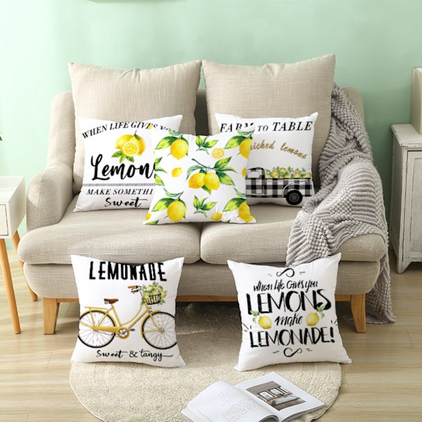 Citron Örngott Gult Citrontryck Kudde Mjuk Modern Bondgård för Sovrum Soffa Vardagsrum 45 x 45 cm (Citron 2){hh}