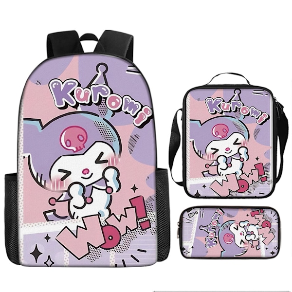 Tecknad Kuromi tredelat set Cinnamon dog KT katt tecknad grund- och gymnasieelever skolväska barnryggsäck twenty three Backpack