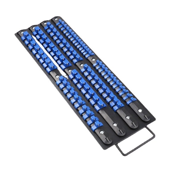 80 Dele Bærbar Topnøgle Organizer, Sæt med 1, Værktøjsorganisator 1/4\", 3/8\", 1/2\", Kraftig Topnøgleholder, Sorte Skinner, Blå og Rød
